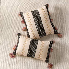 ins摩洛哥风情彩色流苏刺绣图案抱枕 美式流苏沙发靠垫套