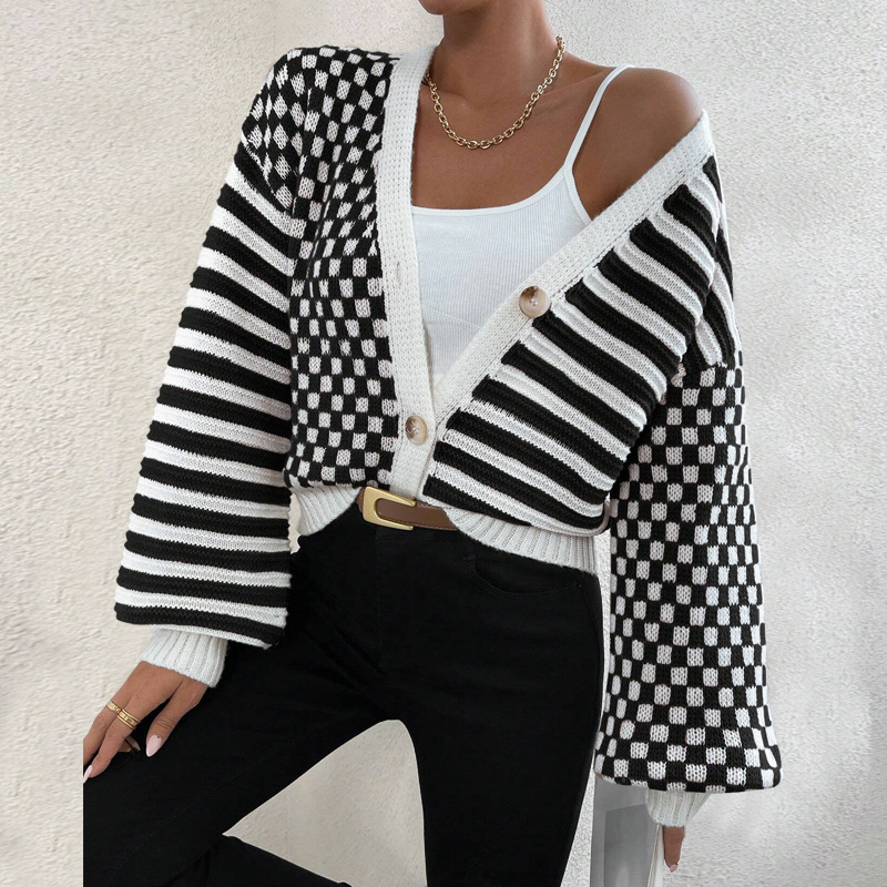 Women's Clothing Women's Knitted Cardigan Autumn/Winter Style Plaid Striped Top Sweater Style For Formal & Casual For Women_ecoleips.com