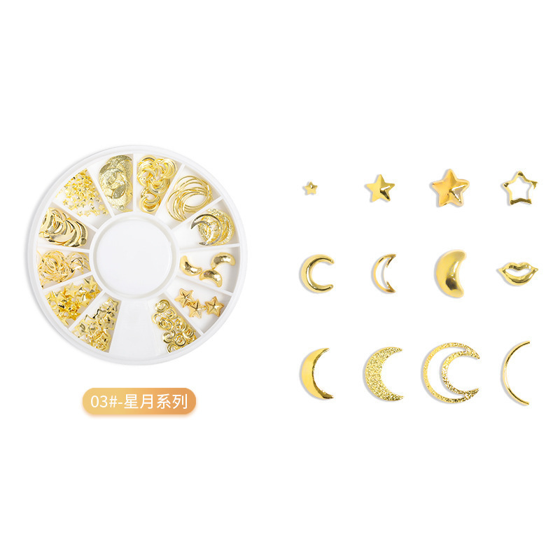 Transfronterizos para el remache de uñas japonés 12 placas de disco hueco de aleación de forma especial de estrella y luna mezclada decoración
