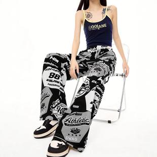 2024 European and American Cross-Border Amazon Independent Station Spring and Autumn Street Print Loose Casual Wide-Leg Pants European and American Hot Style