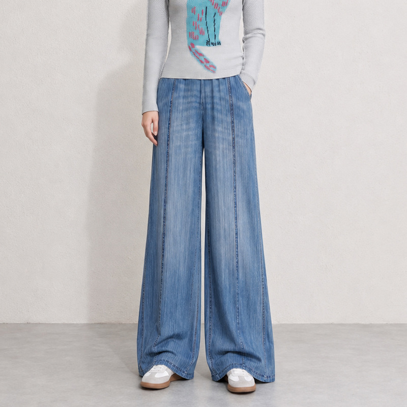 Miyake-Style Women's Jeans, Fashionable Gradient High-Waisted Slimming Drape Effect, Versatile Straight-Leg Casual Long Pants with Pleats Miyake-Style Women's Jeans, Fashionable Gradient High-Waisted Slimming Drape Effect, Versatile Straight-Leg Casual Long Pants with Pleats