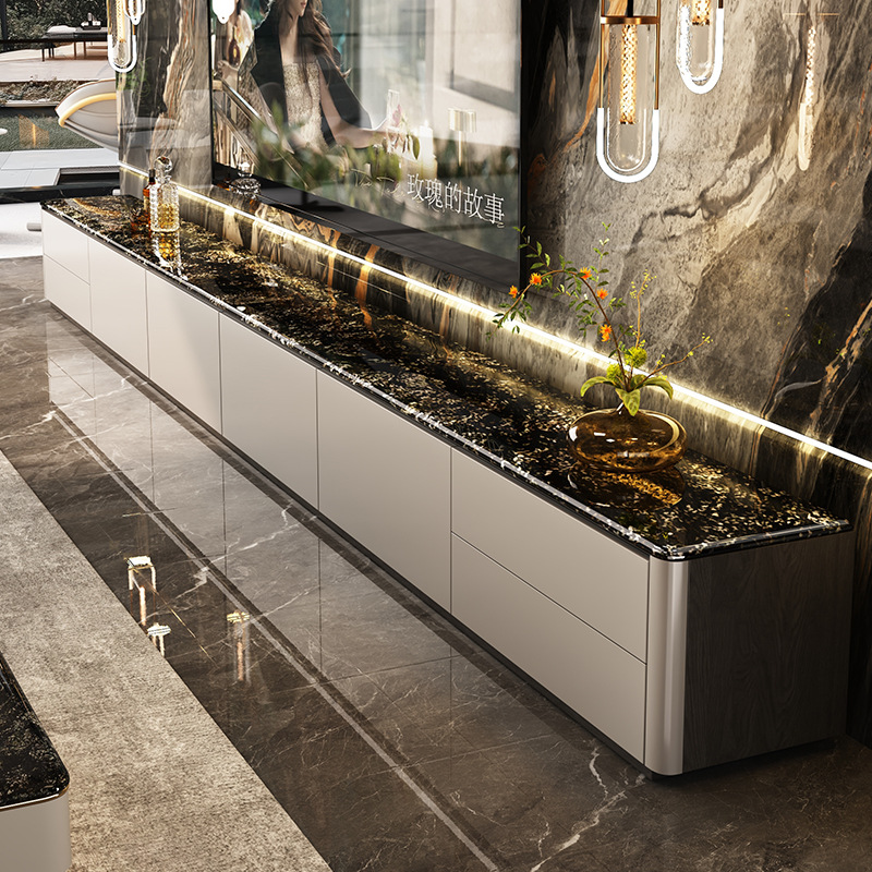 Platinum Diamond Luxury Stone Tv Cabinet 2025 New Style Villa Large Flat Living Room Home Floor-Standing Coffee Table Marble Accessible Luxury