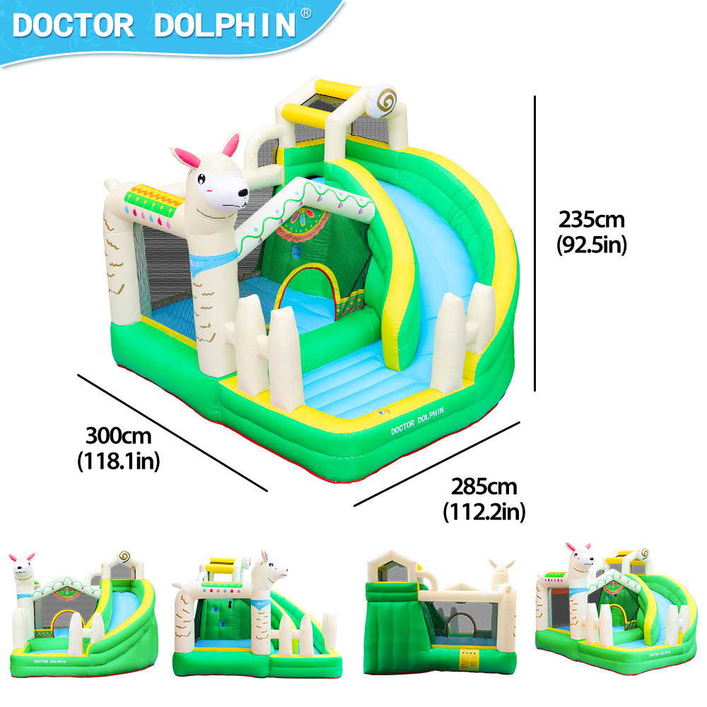 Doctor Delfín | Castillo inflable para niños para uso doméstico, tobogán pequeño para exteriores, trampolín, castillo inflable de alpaca, juguete de trampolín