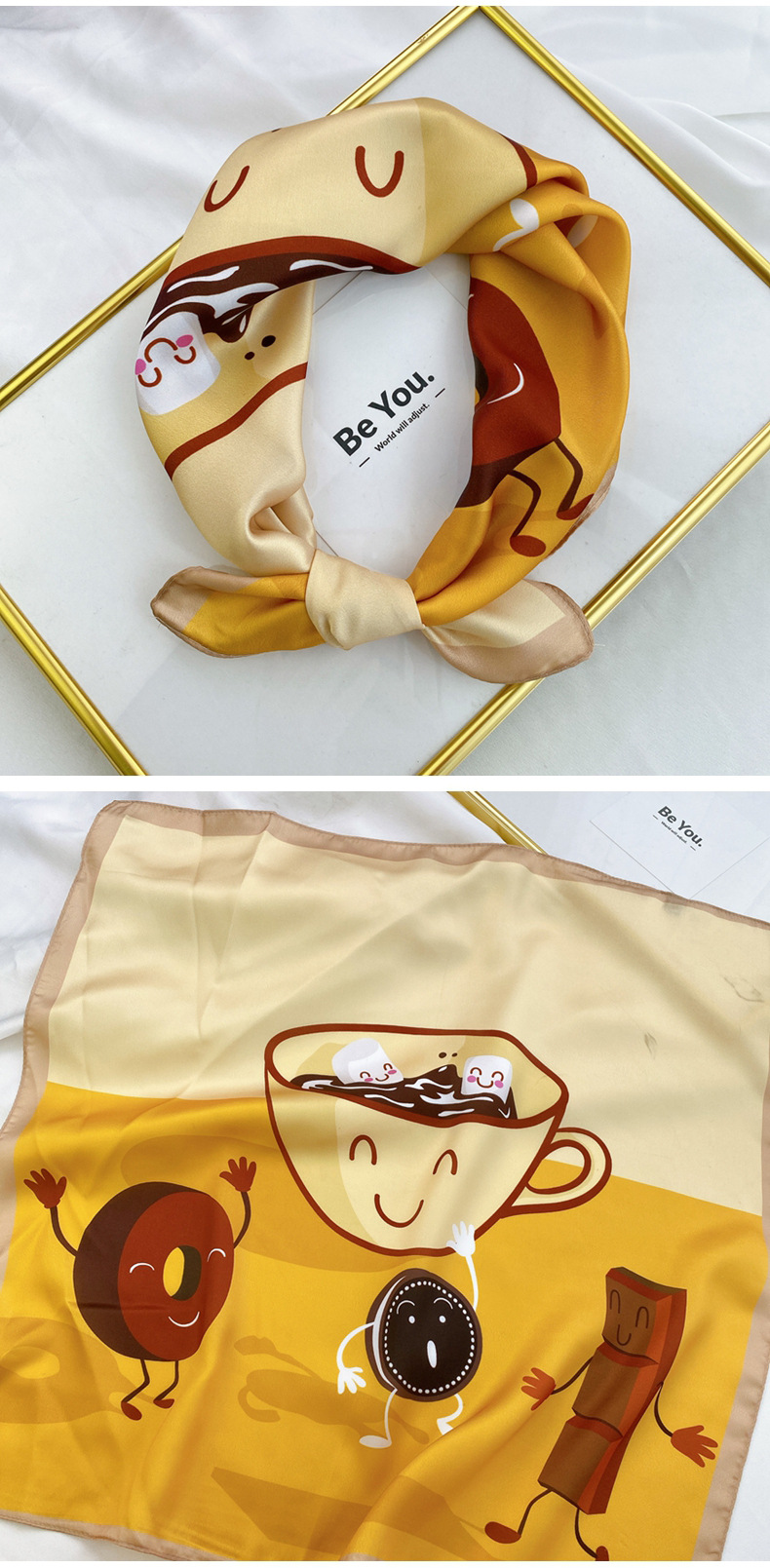40g Weight Silk Scarf Classification Travel Occasion Unisex Gender Printing Design Sweet Style Coffee, Purple, Red, Green, Blue, Camel, Yellow Color Wholesale Fashion Contrast Color Printing Small Square Scarf 10