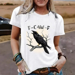 アマゾンクロスボーダー欧米FCAWFタカプリントファッションゆるいカジュアル半袖丸首tシャツ女