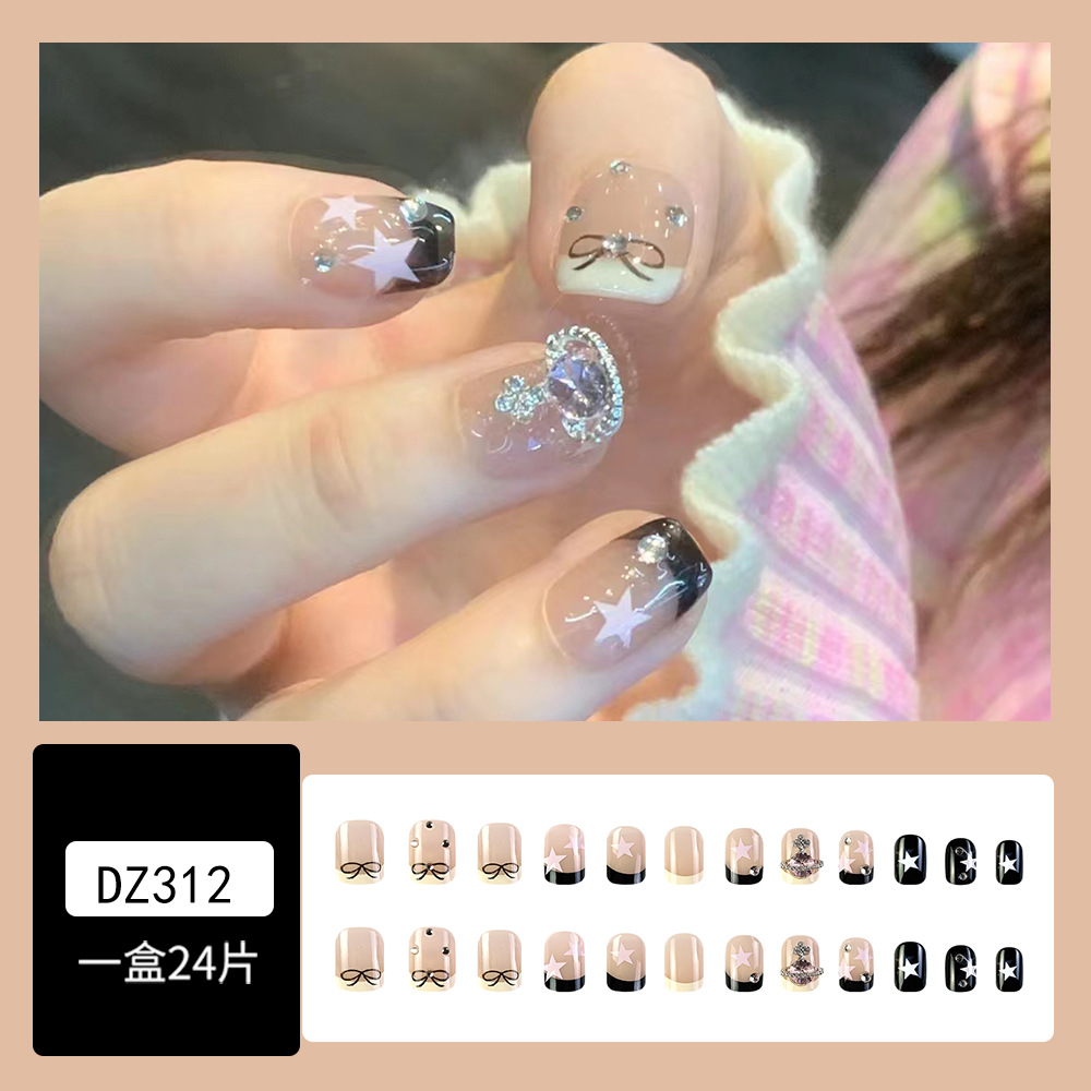 Venta caliente en Europa y América, parche de uñas dulce y fresco con incrustaciones de diamantes, uñas postizas de comercio exterior desmontables, piezas de uñas de uso transfronterizo terminadas image 50