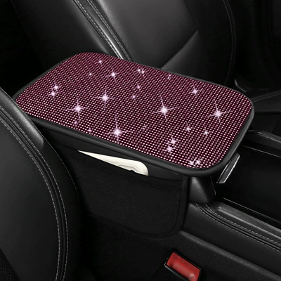 Armrest box pad | style - pink-rhinestone-embellished-with-storage-bag