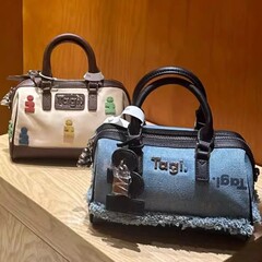 Tagi枕头包百宝箱女包尼龙积木牛仔拼皮单肩手提斜挎mini波士顿包