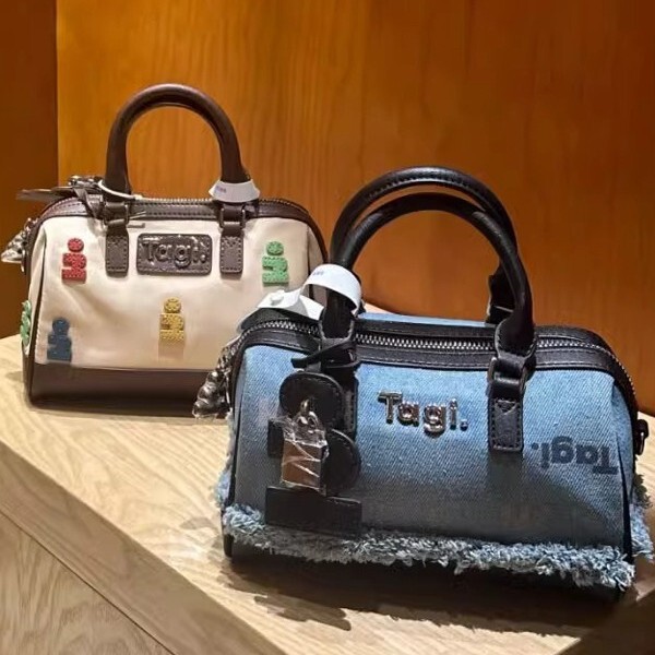 Tagi枕头包百宝箱女包尼龙积木牛仔拼皮单肩手提斜挎mini波士顿包|undefined