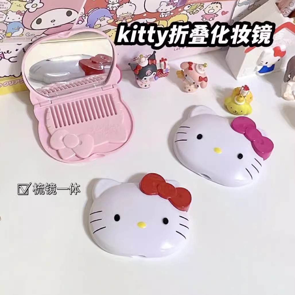 Hello Kitty, hello kitty, small foldable mirror, brush, materials set, DIY, Birthday gift