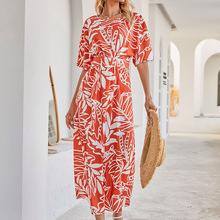 2022年設計感法式連衣裙寬松慵懶風印花沙灘十三行長裙度假風女裙