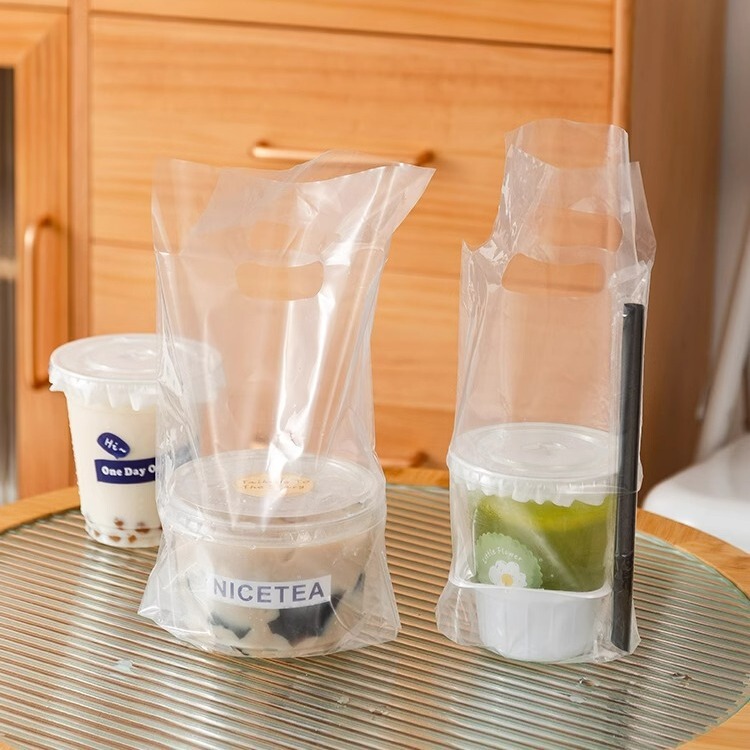 Milk tea cup packing bag transparent disposable 1 cup coffee juice handbag thickened beverage cup double cup handbag