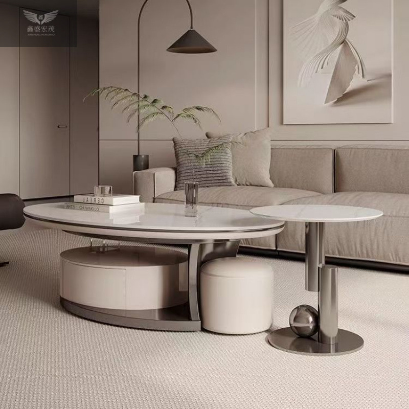 Moderno minimalista italiano de lujo mesa de té de tabla de roca sala de estar casa combinación de tamaño oval diseño creativo