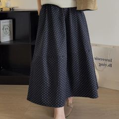 （有内衬+口袋)高腰波点半身裙女2025夏季小个子薄款拼接A字伞裙