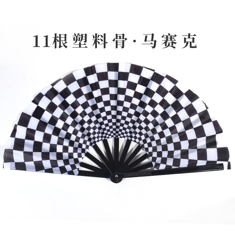 Inventario de 33 cm gran ventilador de plástico hueso ventilador publicitario patrón personalizado Amazon europeo 10 pulgadas ventilador kung fu