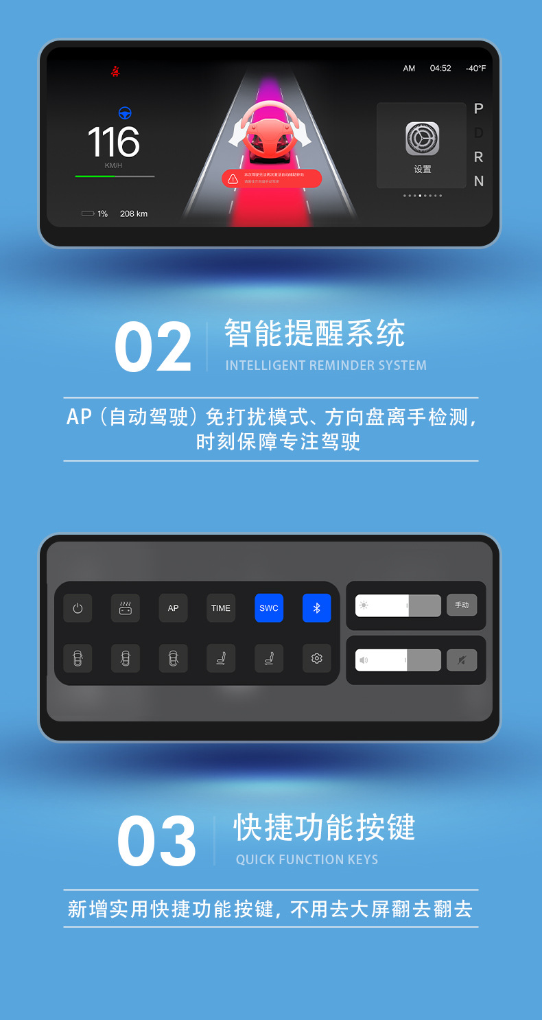 Suitable for Tesla Model 3/Y Instrument Screen Ota Control, Carplay/Hicar Car System Upgrade, Lcd