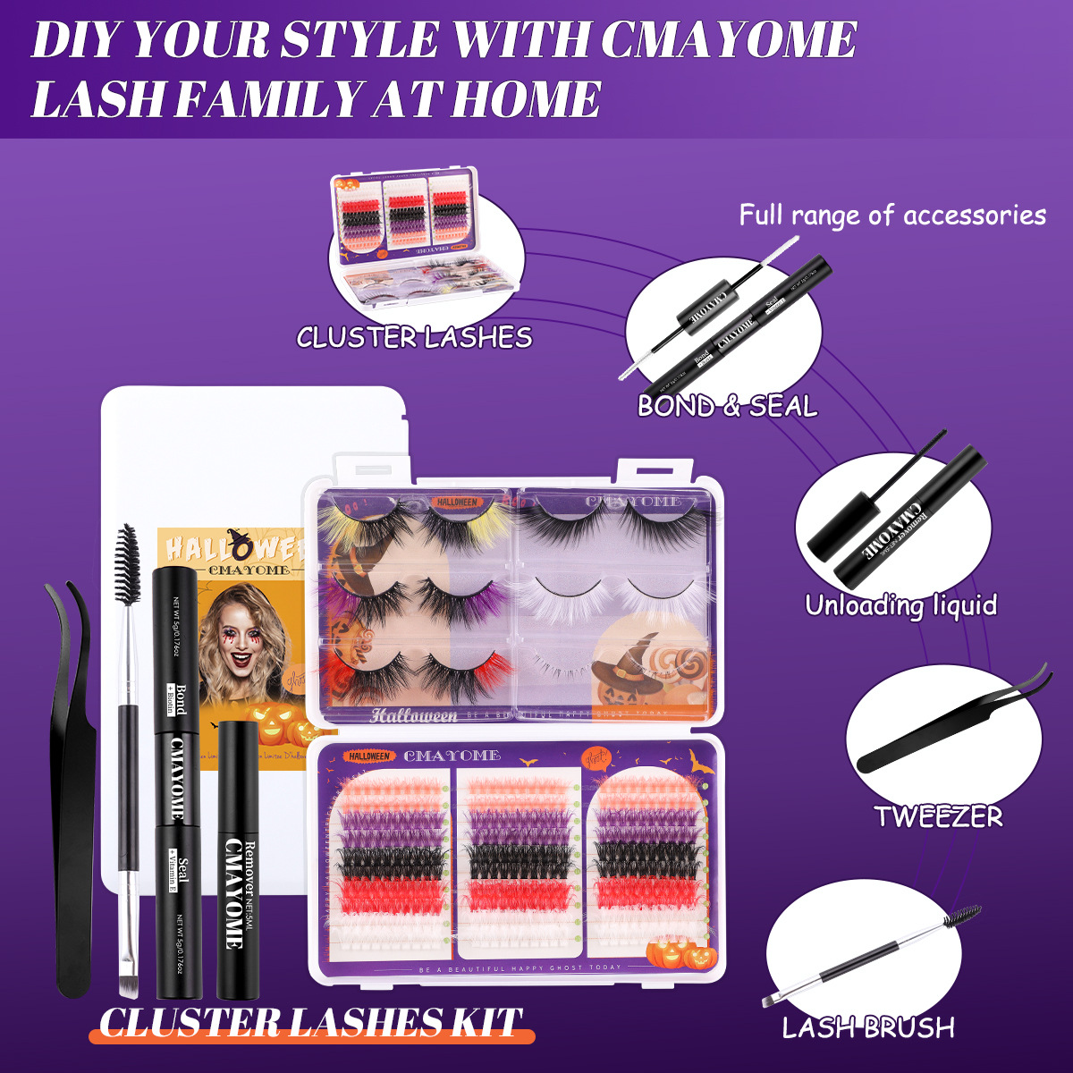 Cross border new Halloween colored false eyelashes set exaggerated curling thick single cluster eyelashes mixed wholesale_voghion.com