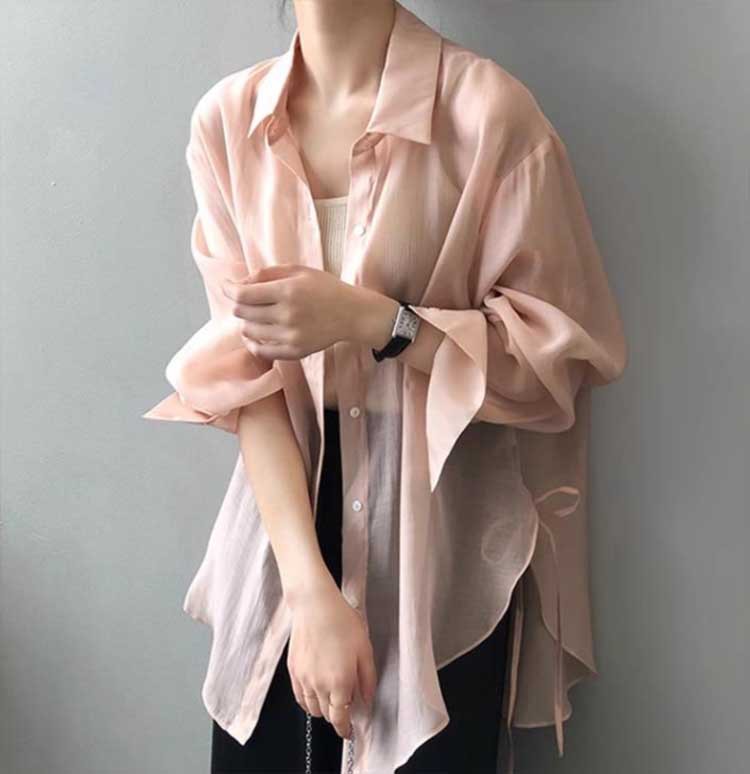 Áo chống nắng nữ Lysele Tencel dáng sơ mi mỏng nhẹ mùa hè 2025 — Màu xanh lam, Màu hồng, Màu trắng, Màu xanh lá chi tiết 1