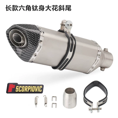 Exhaust manifold — 600 Scorpio exhaust pipe - 370-small-hexagonal-titanium-color-large-flower-round-tail-labeling