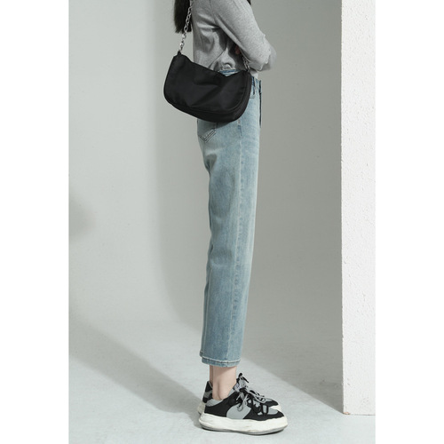 Women's Straight Leg Jeans 2025 Early Spring High-Waisted Loose Fitting Slim Straight 9-Inch Narrow Pipe Pants