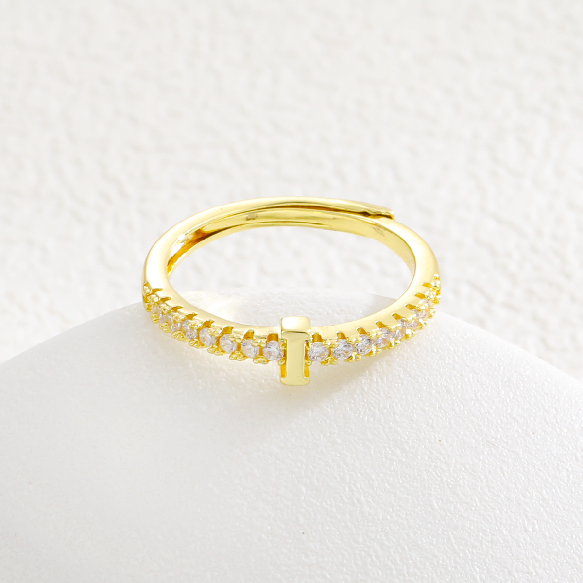 Women's Gender Brass 18K Gold Plated Letter Zircon Adjustable Ring