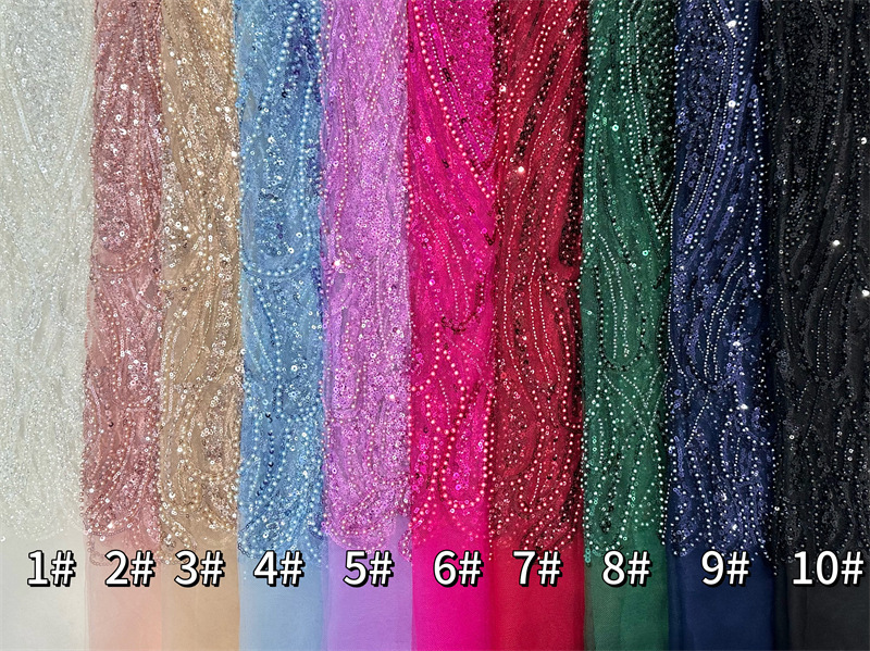 Gorgeoso hilo de malla sequinilla tubo de perlas bordado tela vestido de boda moda falda de moda tela comercio exterior spot transfronterizo