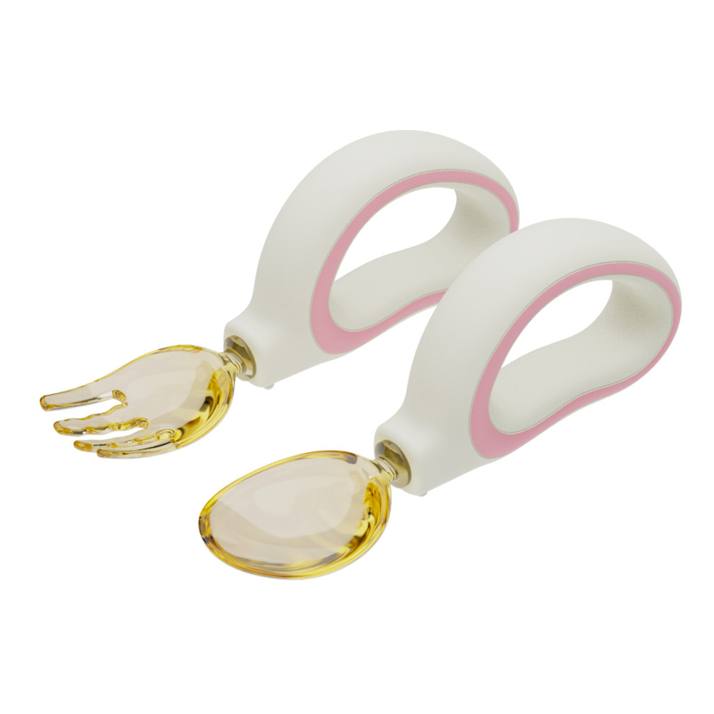 Baby supplies hot silicone spoon baby tableware fork spoon children's eating spoon ring two-color food supplement spoon