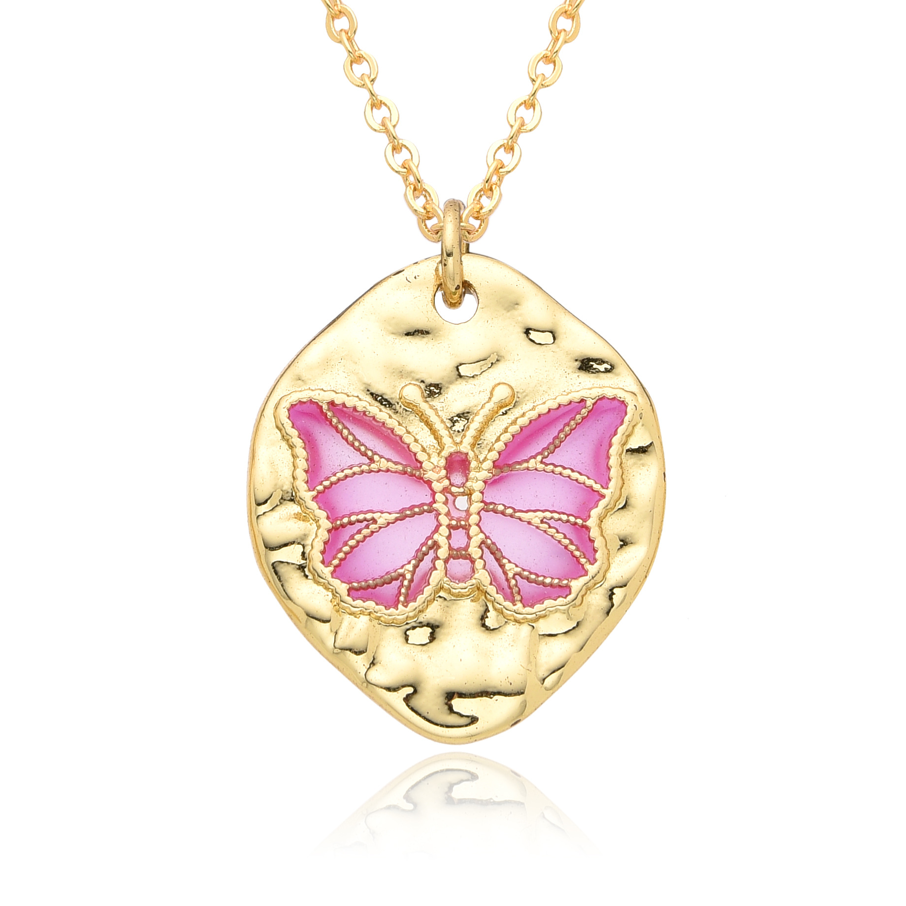 Copper Material Butterfly Pattern Copper IG Style Simple Style Butterfly Enamel Plating Inlay Zircon Pendant Necklace