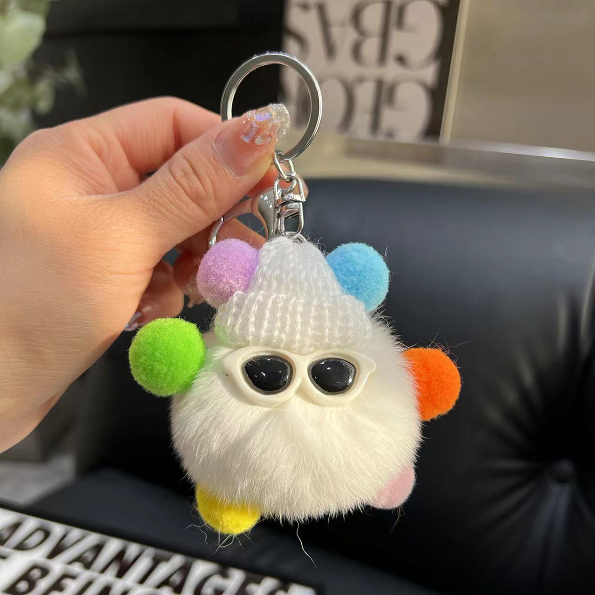 Cute Rex Rabbit Fur Keychain Coal Ball Bag Charm Backpack Pendant_voghion.com
