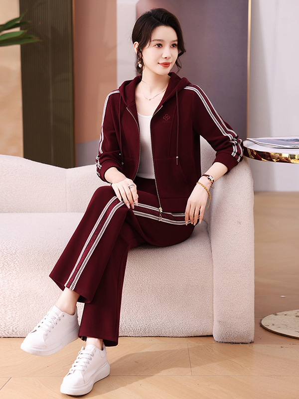 春秋运动服套装女士2025秋季新款休闲时尚气质连帽开衫卫衣两件套|undefined