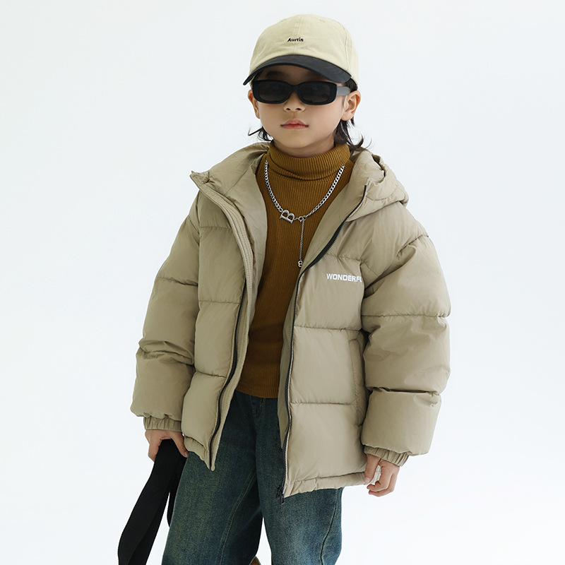 DK Children's Winter 2023 New Boys and Girls' Warm Down jacket, Big Kids' Thickened Loose Hooded Coat