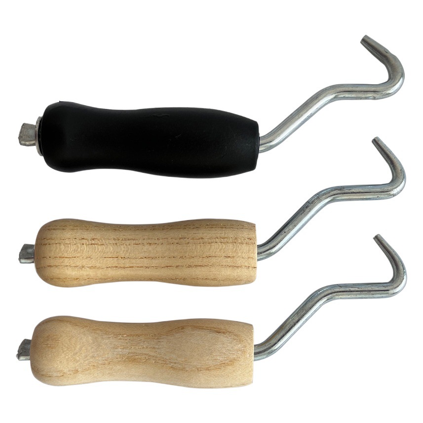 Fabricante en stock Dispositivo de anudado de pelo mango de madera hebilla gancho mango de plástico hebilla de acero mango de plástico hebilla