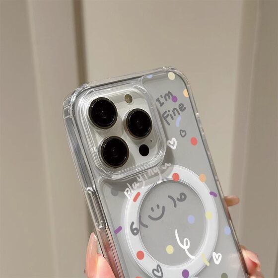 Colorful Polka Dots Suitable for Apple 16 Magnetic Phone Case Iphone16Promax Simple 14Pro Graffiti Smiley Face