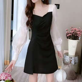 复古轻奢风精致连衣裙跨境女装2026韩版气质修身显瘦灯笼袖连衣裙