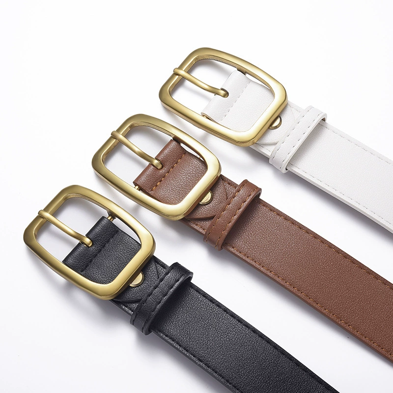 Золотая пряжка для мужчин и женщин, прямоугольный универсальный джинсовый ремень, простой и элегантный дизайн, корейский стиль