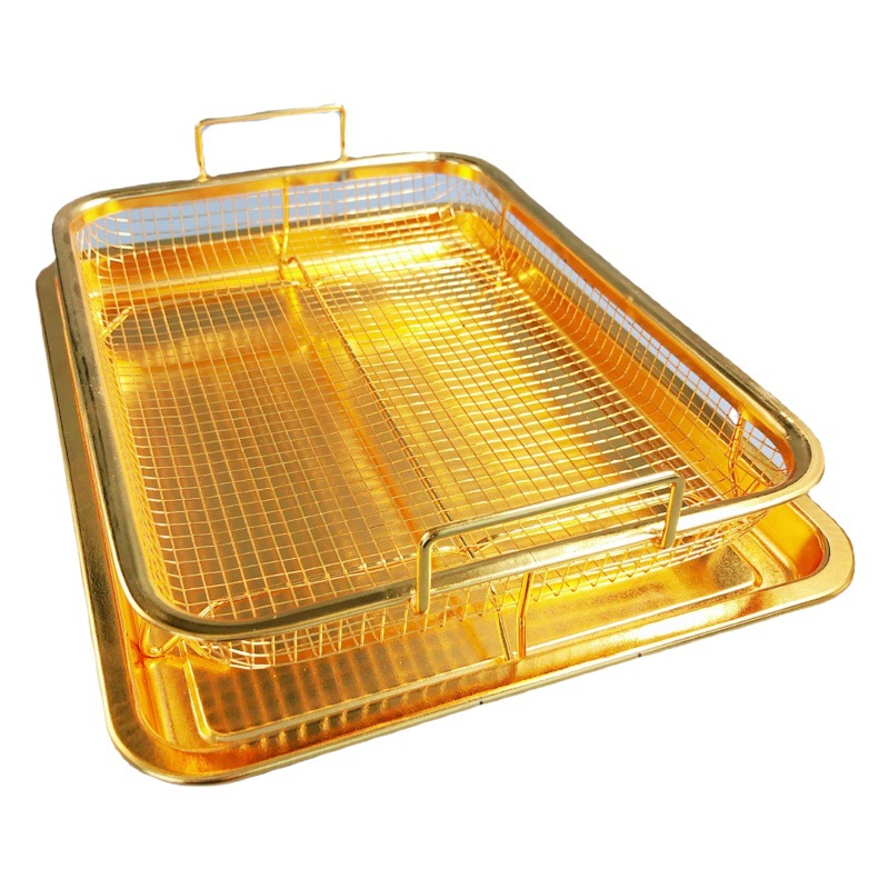 Hot sale discount stainless steel square barbecue basket multi-color with chassis baking tray set food basket with color box