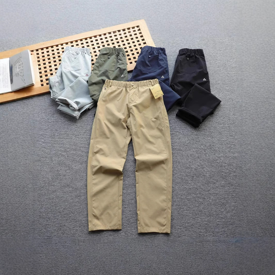 Японский стиль, треугольный логотип, молния, уличные весенне-летние унисекс, сетчатая клетчатая ткань, функциональные повседневные прямые брюки