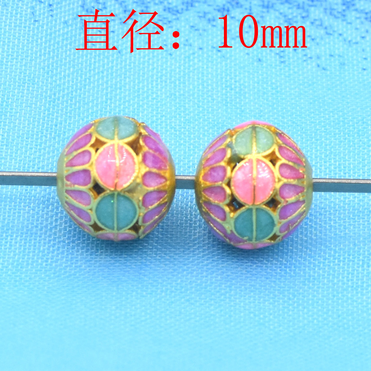 新中式服装盘扣珠子古法金滴油10mm镂空珠金色圆球隔珠灯笼珠子