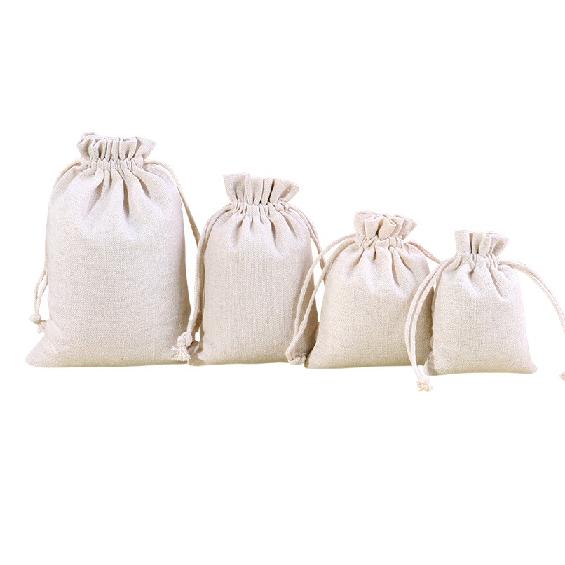 Bolsa de algodón en blanco con cordón bolsa pequeña bolsa de algodón de lino bolsa de embalaje de joyas bolsa de algodón de almacenamiento a prueba de polvo al por mayor