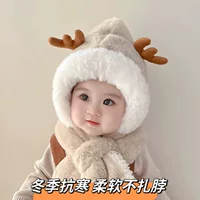 Популярная зимняя мультяшная милая мягкая шапка для мальчиков и девочек, теплая шапка для защиты ушей, детская шапка с рогами и шарф
