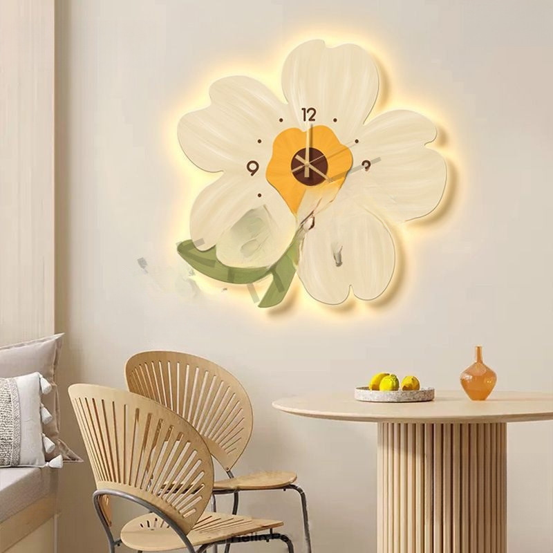 Simple Wall Clock Hanging Clock Hanging on the Wall Guest Restaurant Creative Flower Bedroom Pastoral Style Room Decoration Quiet