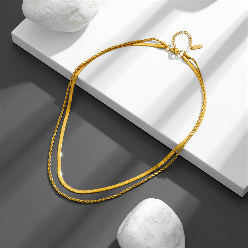 304 Stainless Steel Chain Material cable chain Chain Type 1 Piece Quantity PVD Coated Real Gold Plated 18K Gold Geometric Titanium Steel Simple Style Waterproof Non Tarnish Titanium Steel Necklace
