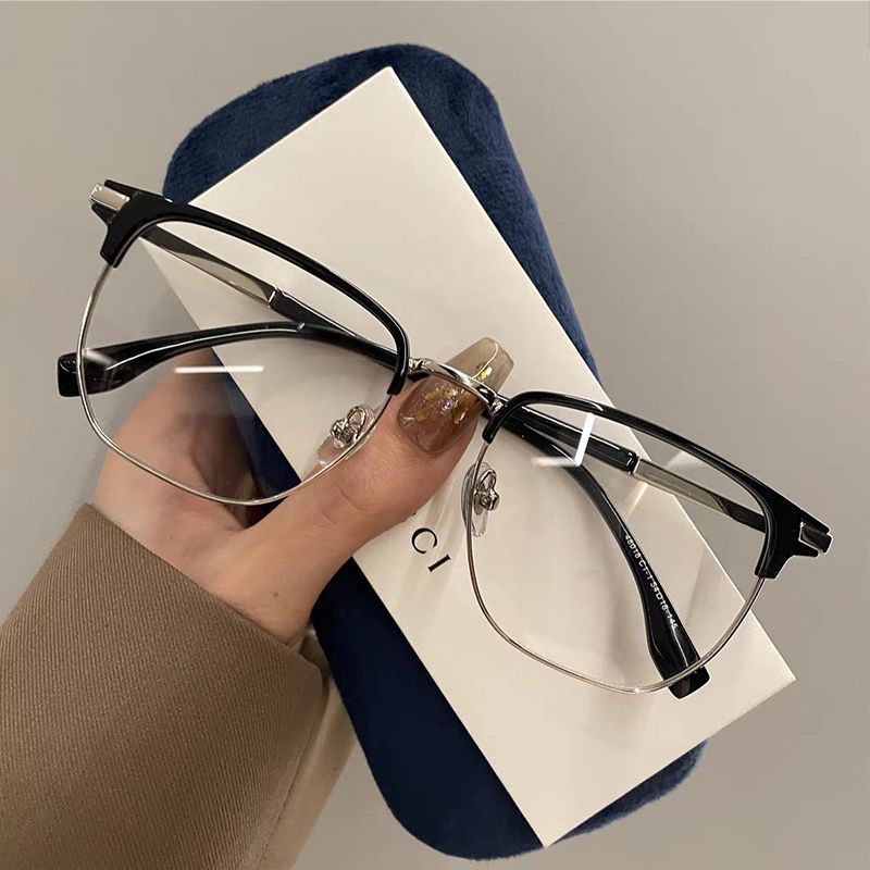 Ultra-light half-frame glasses women's casual square plain glasses men's Sven business myopia glasses frame wholesale