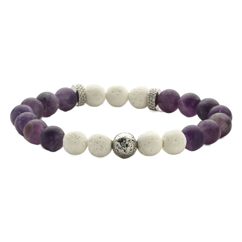 Fábrica de comercio exterior nuevo personalizado esmerilado amatista pulsera de cuentas Rosa cebra pulsera de piedra volcánica pulsera de amor transfronterizo