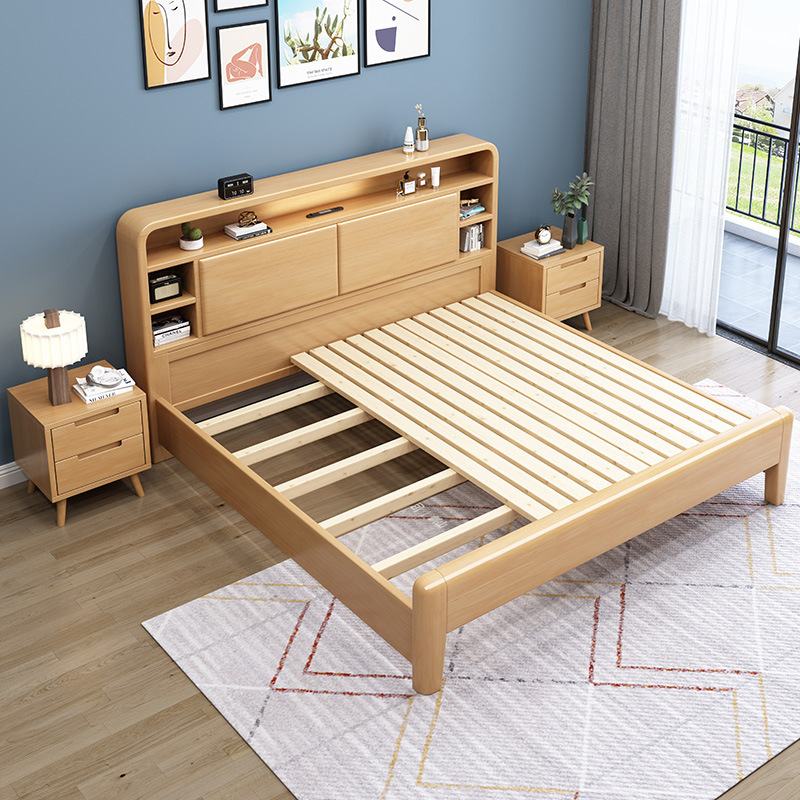 Cama de madera maciza nórdica 1,8 cama suave con luz de noche cama doble 1,5 m moderno simple pequeño apartamento dormitorio cama de almacenamiento