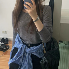 2025年春季新款韩国东大门简约日常休闲通勤百搭圆领长袖棉T恤女