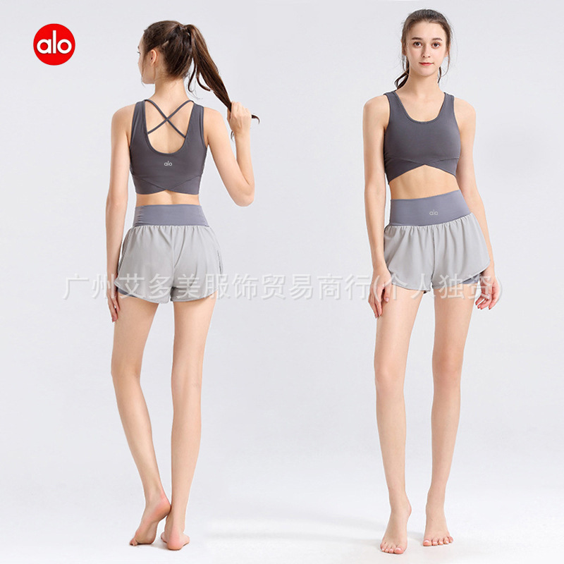 aloYoga新款健身服瑜伽套装女高弹修身短裤文胸跑步运动两件套女|undefined