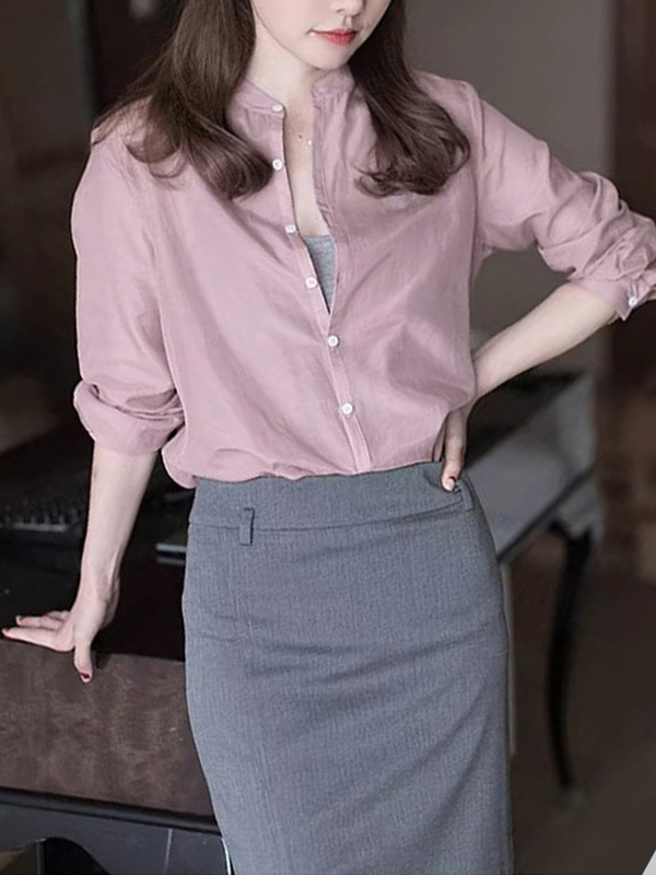 2025春秋新款女装设计感小众法式衬衣气质立领衬衫女长袖宽松上衣|undefined