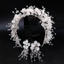 精致水晶串珠發箍耳墜套裝新娘結婚跟妝婚紗禮服配飾寫真樣品造型