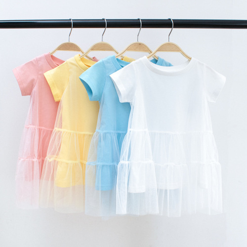 Baby dress summer clothing wholesale 2024 children's clothing new Korean style girls princess dress short-sleeved gauze dress one piece drop shipping